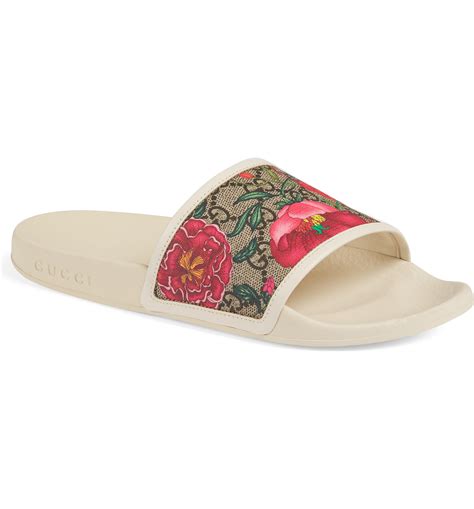 gucci slides pink flowers|Gucci floral slides nordstrom.